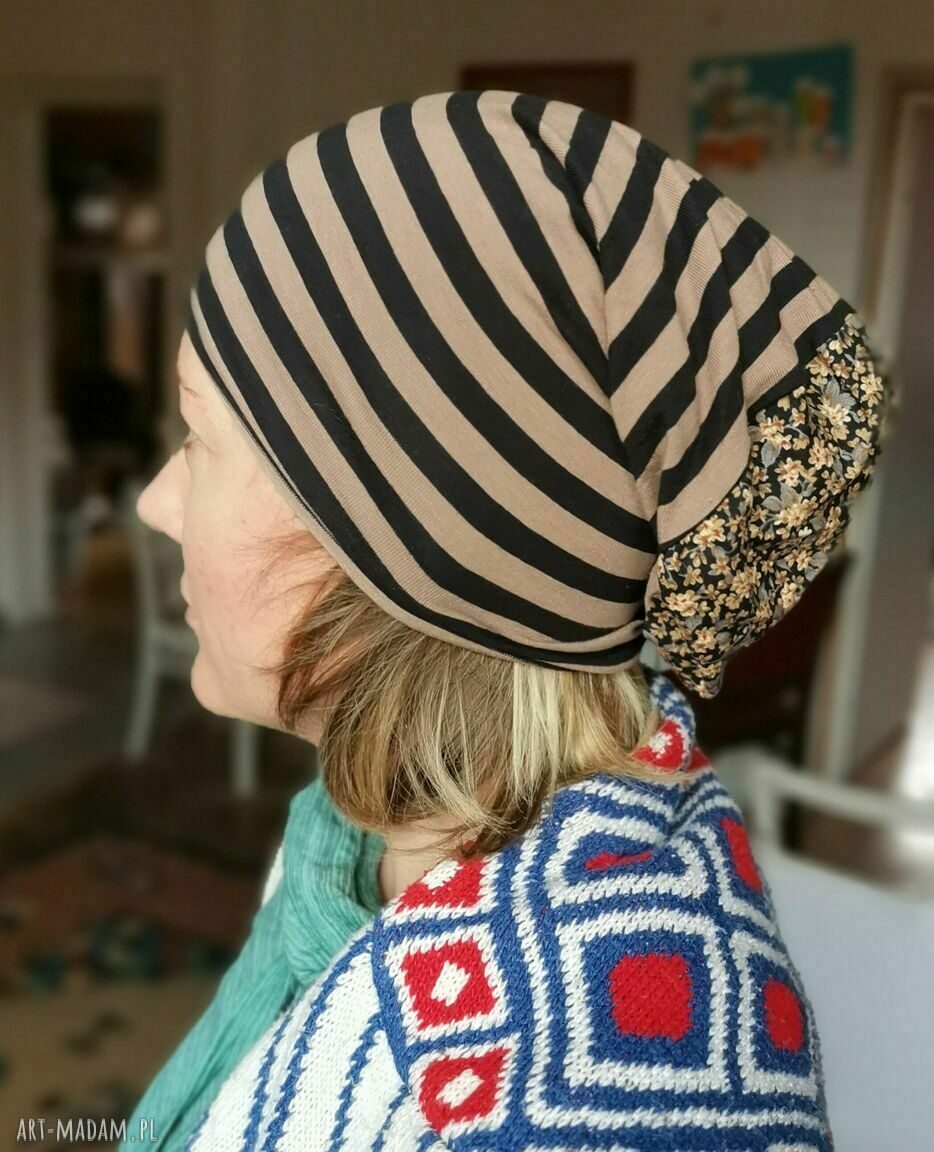 Czapka wiosenna kolorowa boho bez podszewki - ręcznie robiona, rozmiar uniwersalny