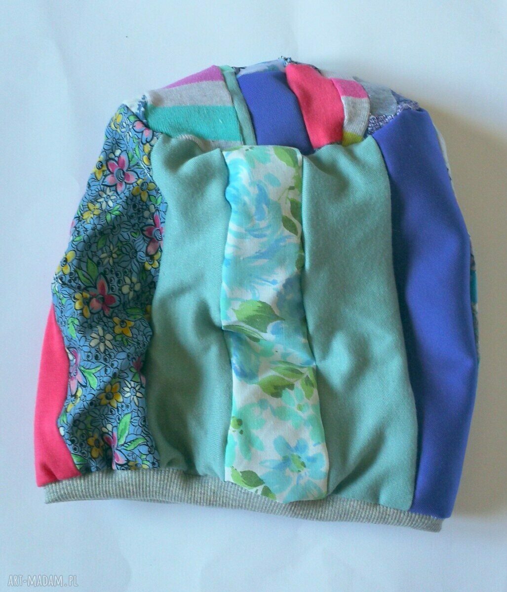 Kolorowa czapka wiosenna etno boho folk na podszewce (58-59 cm)