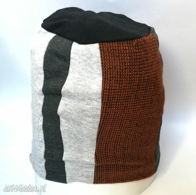 Czapka wiosenna sportowa z dzianiny - patchwork handmade (obwód 59-61 cm)