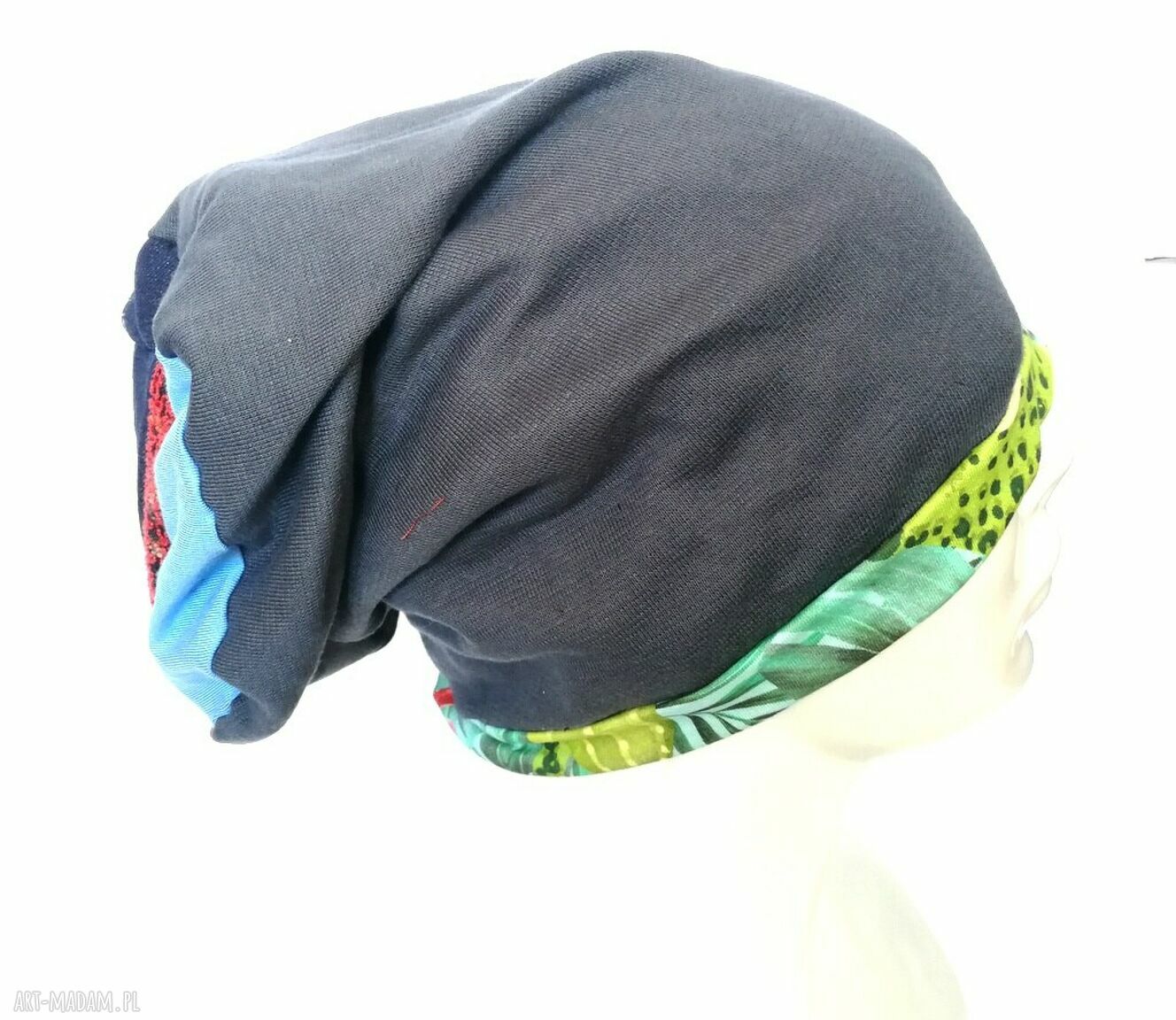 Kolorowa czapka wiosenna Etno-Boho na podszewce - handmade 57-58 cm