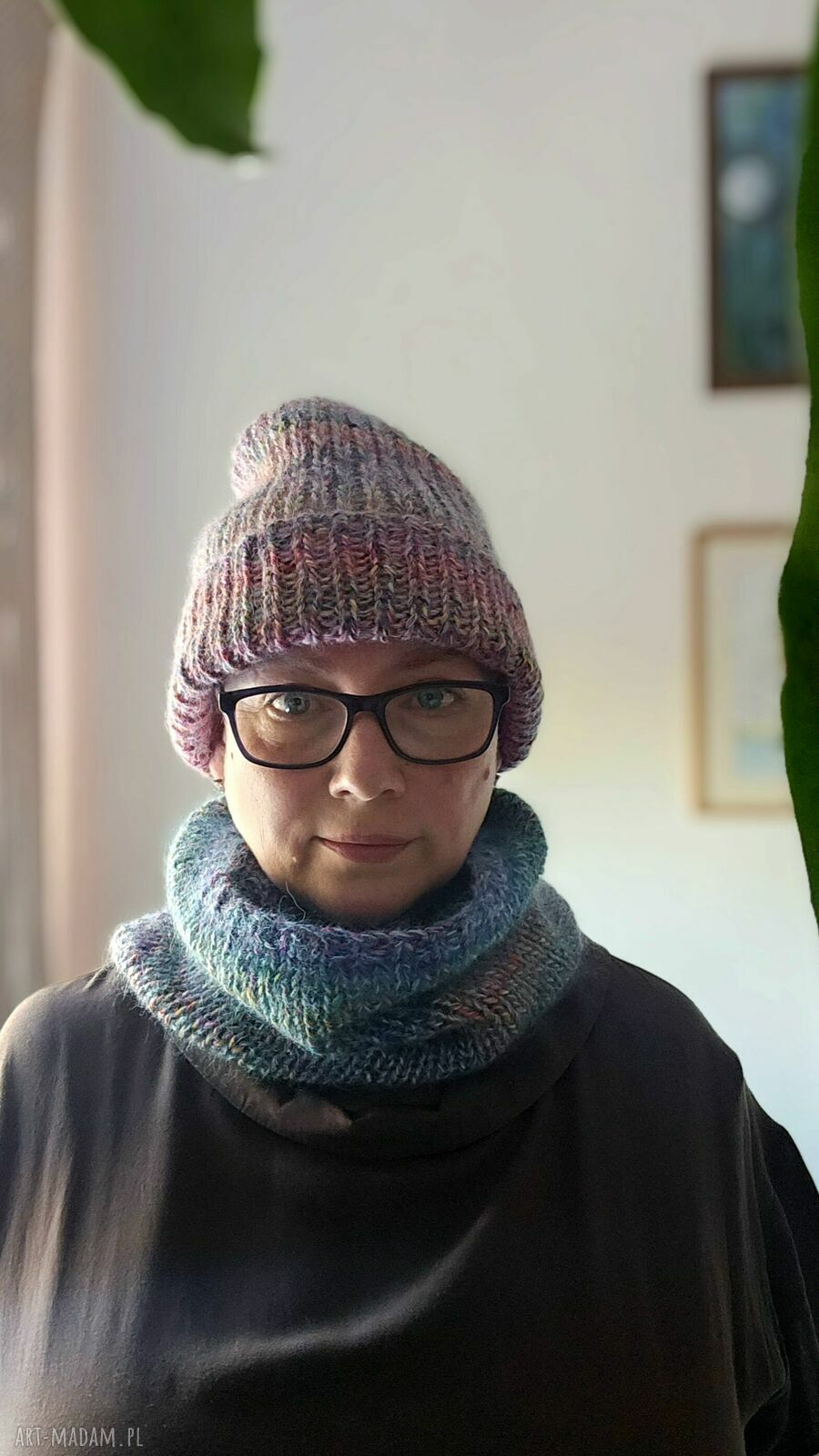 Kolorowa czapka z merino, moheru i jedwabiu