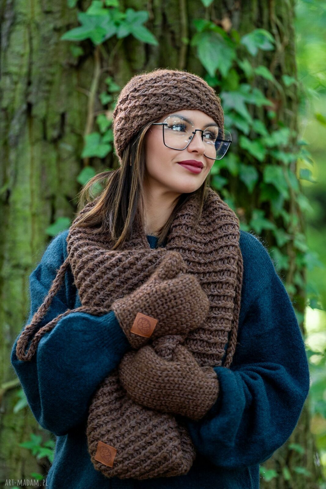 Czapka MERINO Hope "Brązowy" - podszewka z jedwabiu, handmade