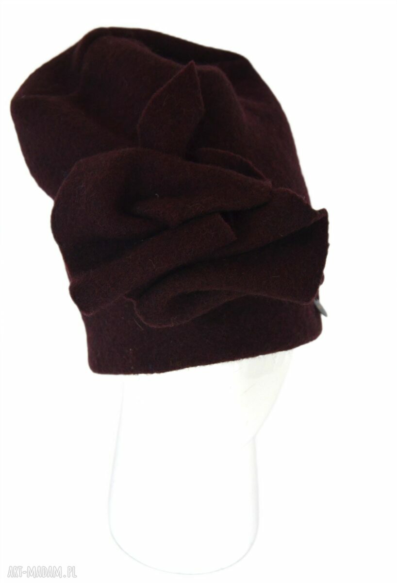 Czapka z wełny w kolorze bordo - ręcznie szyta 57-58 cm