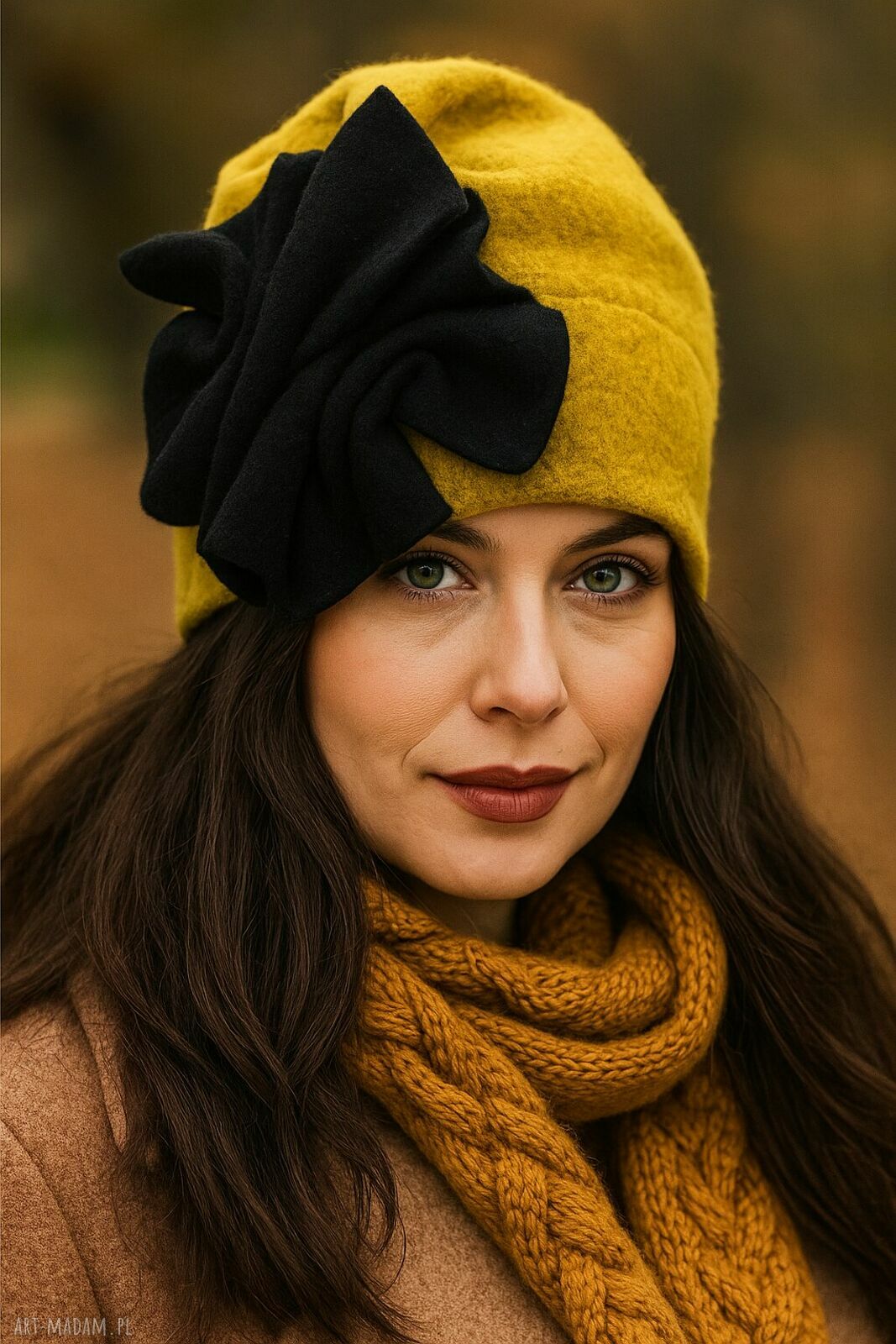 Żółta czapka z włoskiej wełny - ręcznie szyta 57-58 cm