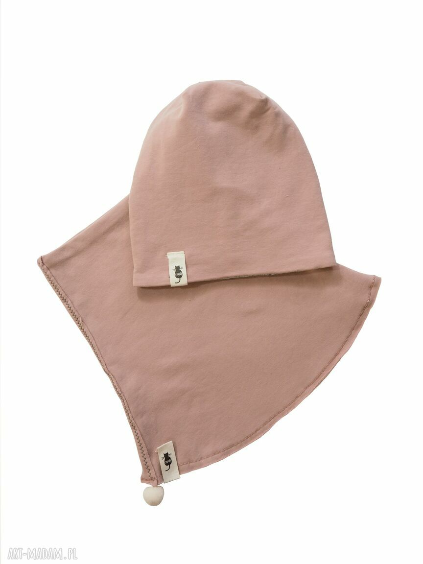 Zestaw czapka i komin pudrowy róż dla dziewczynki - handmade