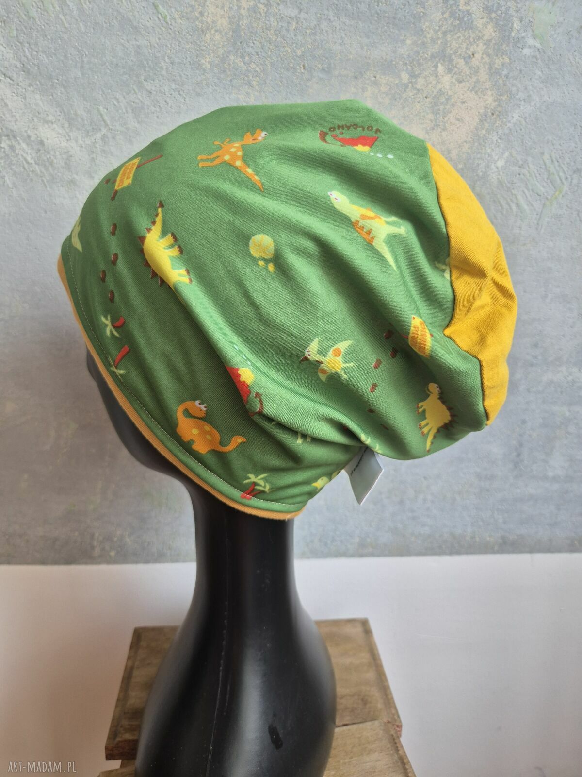 Zielona czapka damska Smerfetka boho - etno folk na podszewce rozmiar M 55 cm