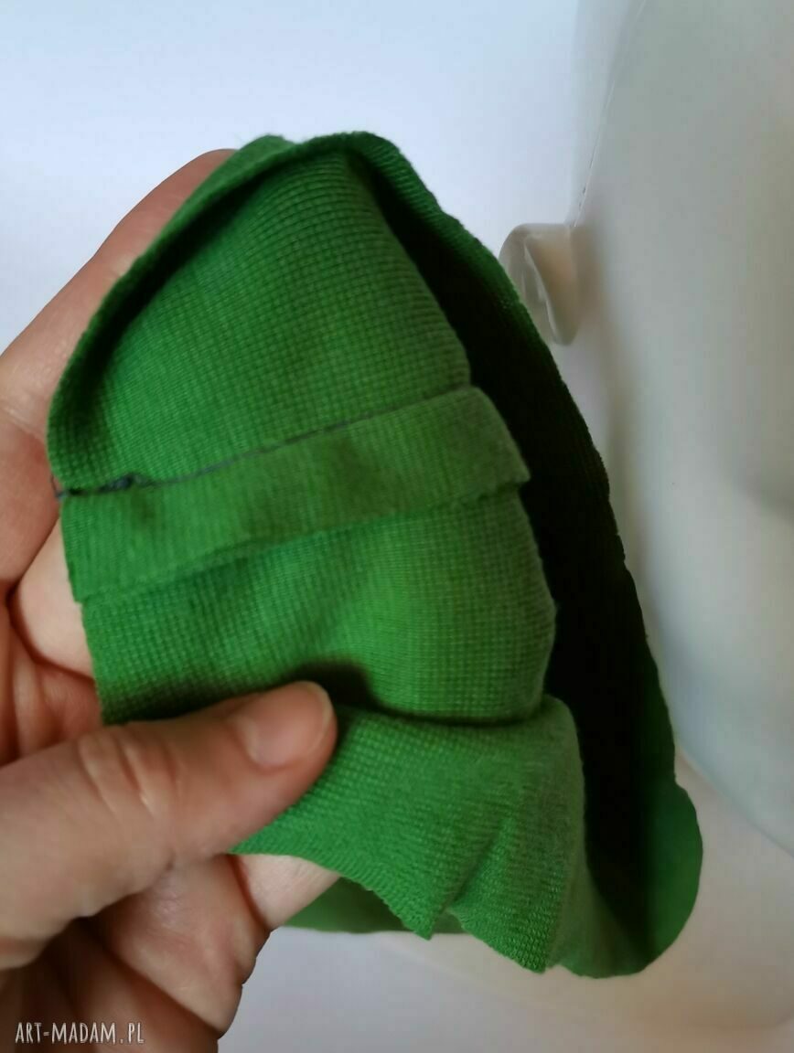 Czapka zielona z dzianiny bez podszewki - handmade Ruda Klara