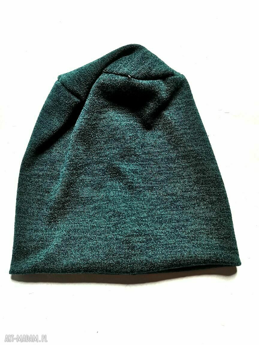 Czapka zielona butelkowa unisex Boho Folk - ręcznie farbowana na podszewce