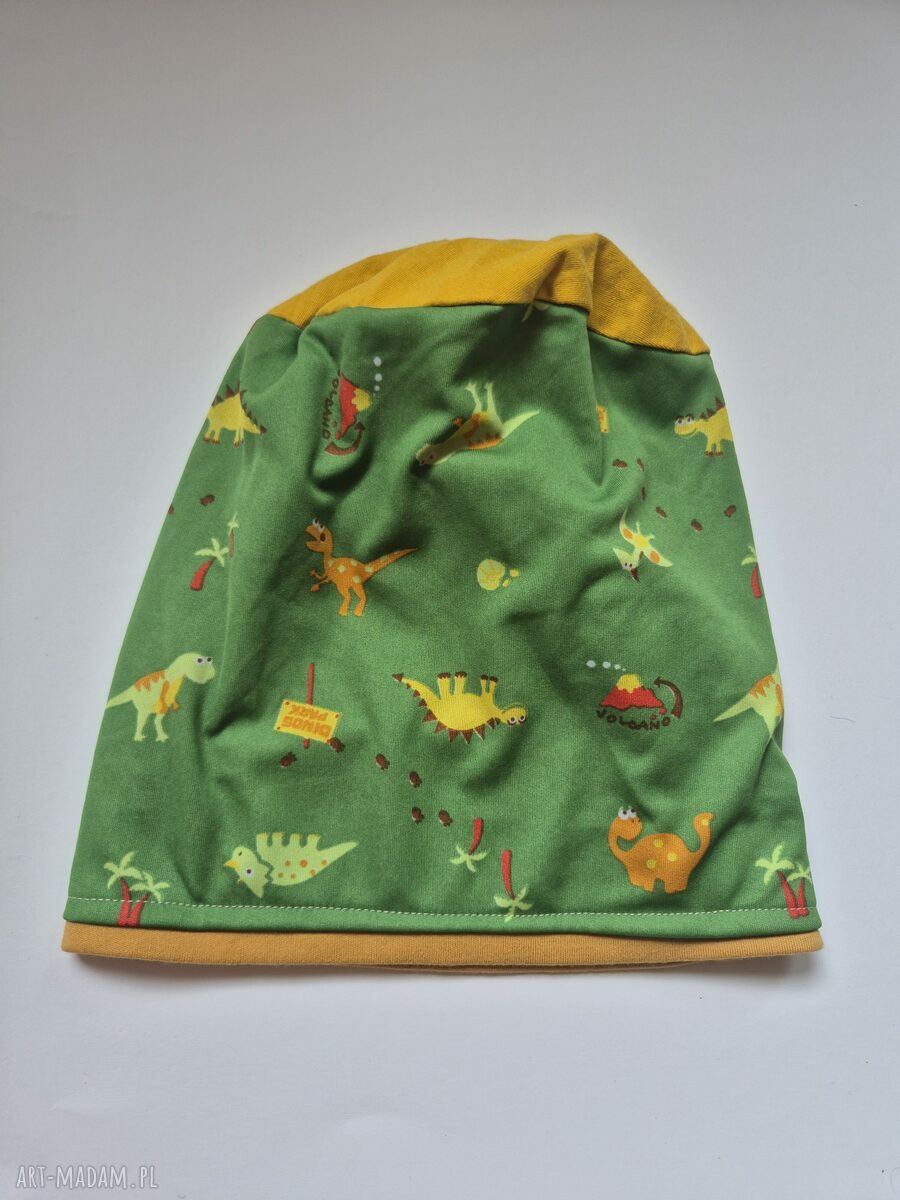 Zielona czapka damska Smerfetka boho - etno folk na podszewce (rozmiar M 55 cm)