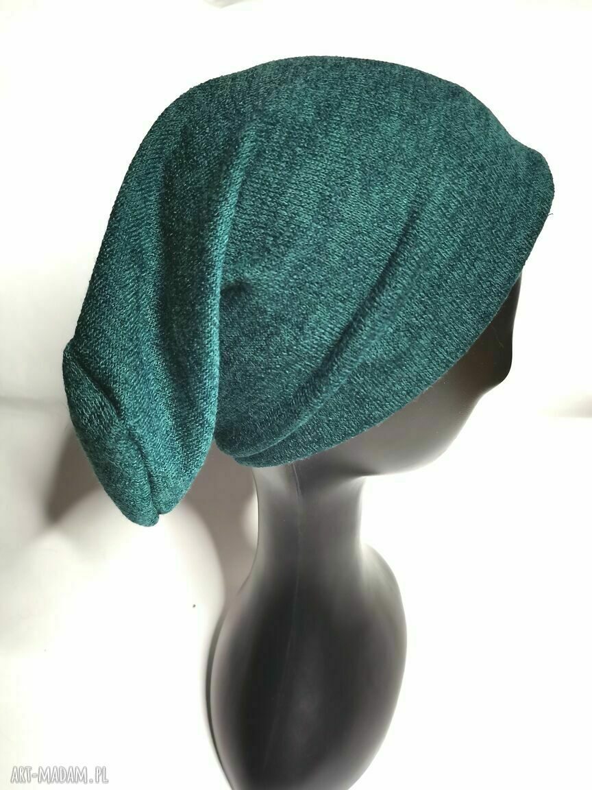 Czapka zielona butelkowa unisex Boho Folk - ręcznie farbowana na podszewce