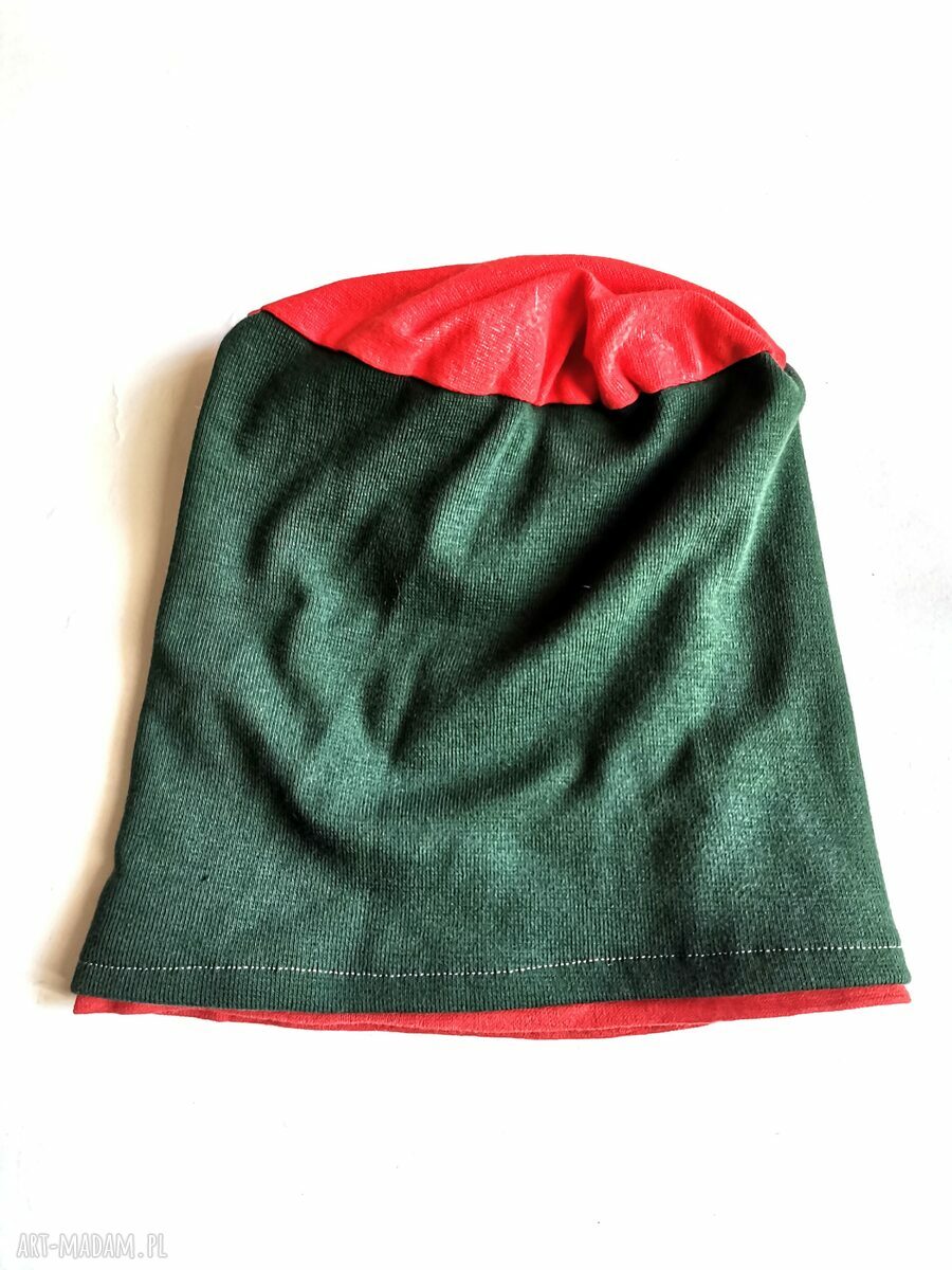 Wiosenna czapka zielono-pomarańczowa na podszewce - boho folk, uniwersalna