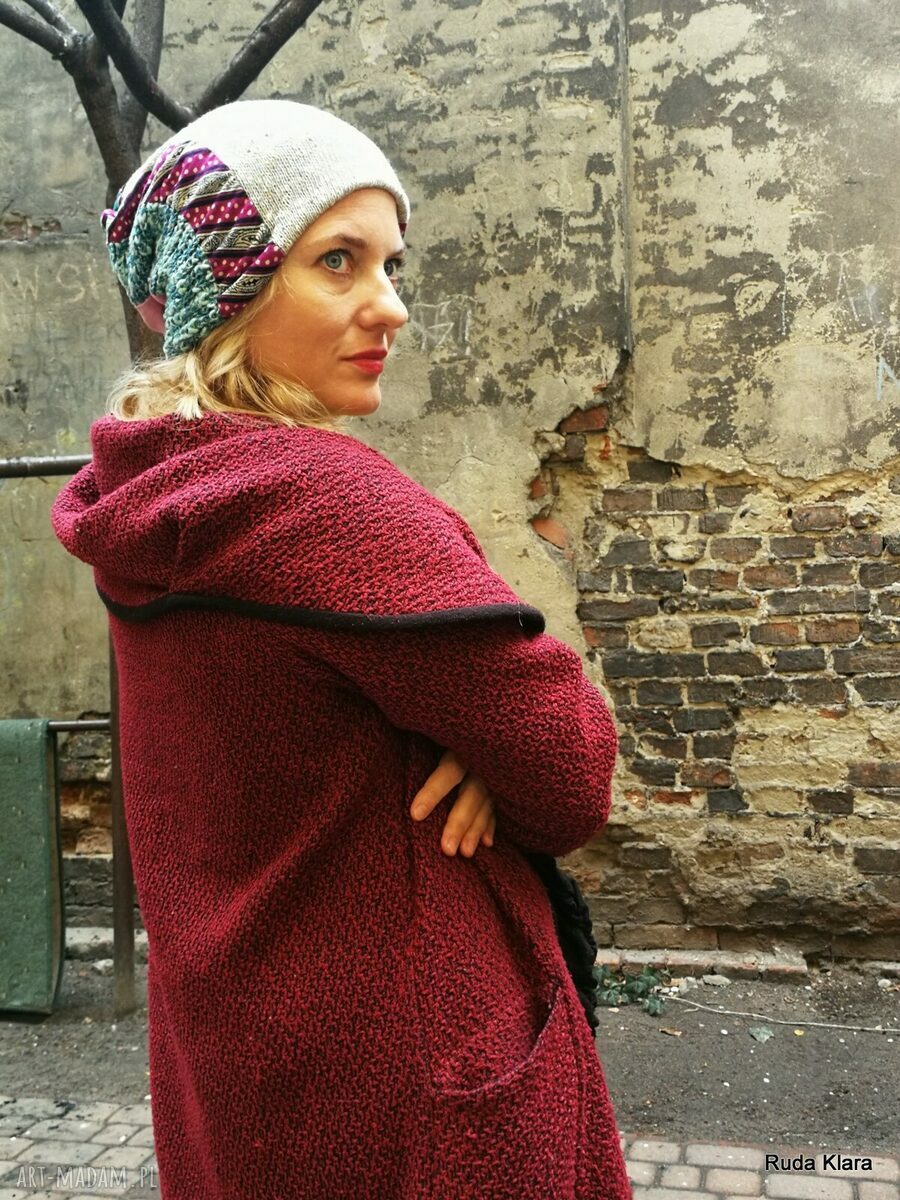 Czapka zimowa patchworkowa Etno Boho z podszewką - dla kobiet