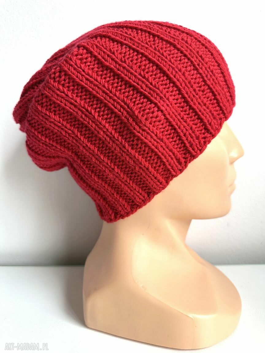 Czapka zimowa damska HELLI - 100% Baby Merino 16 w kolorze czerwonym