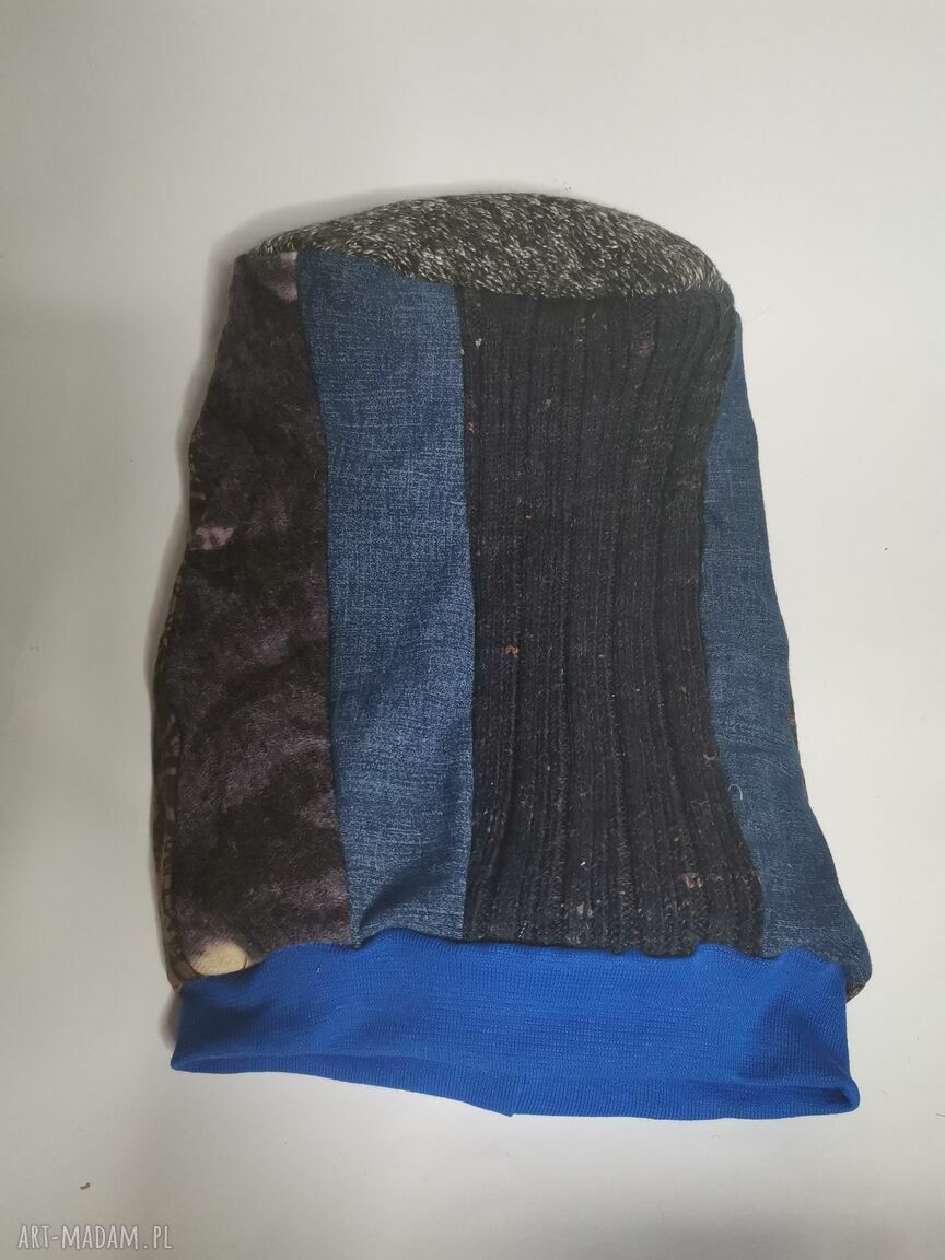 Czapka damska patchworkowa boho - kolorowe frędzle na podszewce (rozmiar uniwersalny)