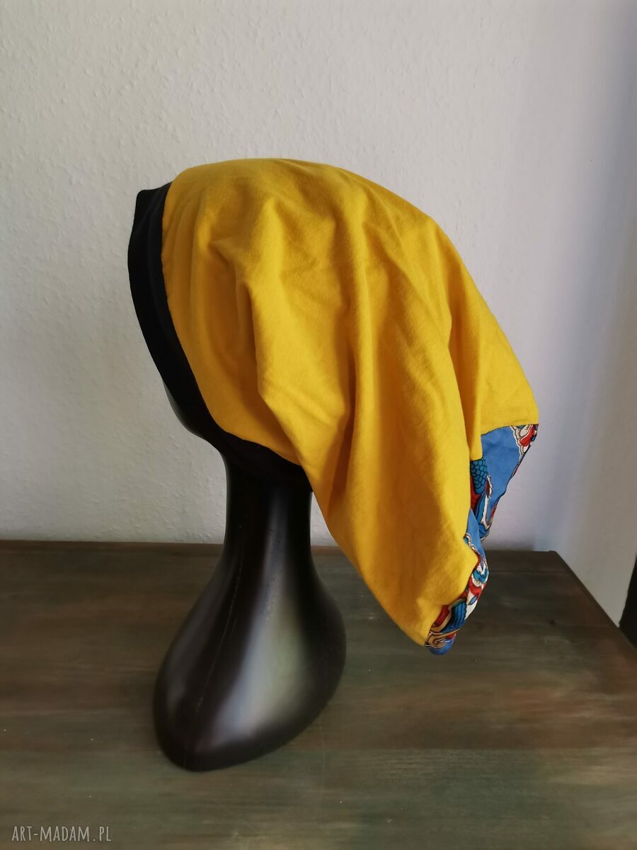 Czapka żółta długa Smerfetka - turban na podszewce, uniwersalna