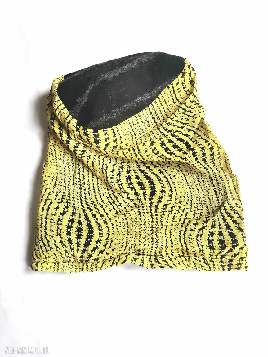 Żółta czapka folk boho z frędzlami Frida - na podszewce