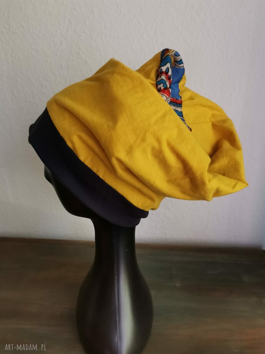 Czapka żółta długa Smerfetka - turban na podszewce, uniwersalna