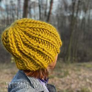 czapka beanie chunky mustard - żółte czapki