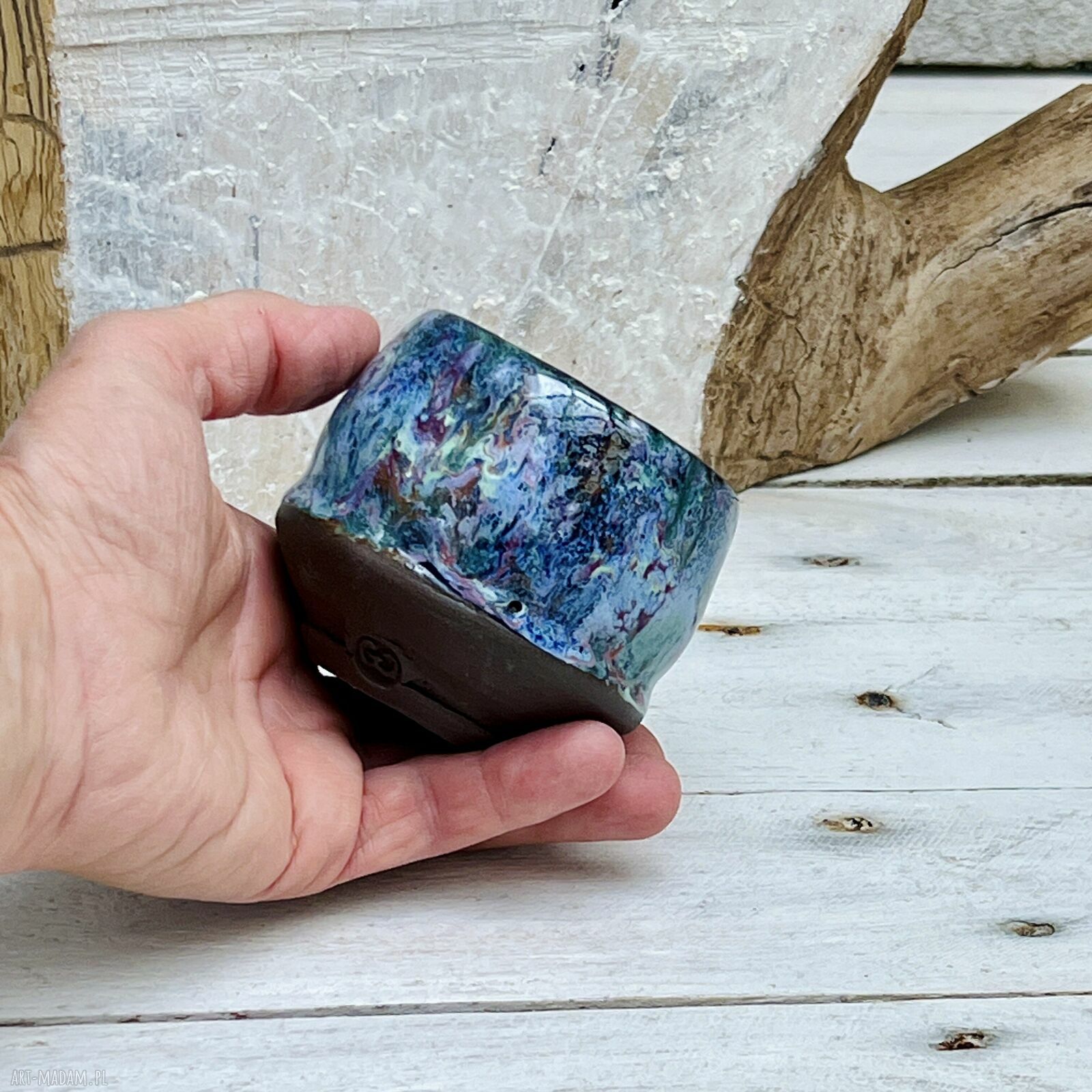 Czarka ceramiczna multikolor - rękodzieło do espresso i zielonej herbaty