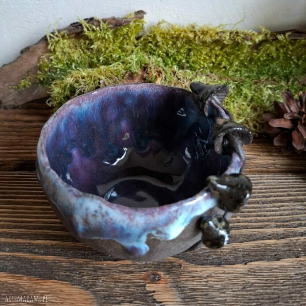 Ręcznie lepiona czarka i miseczka ceramiczna - Grzybki (Smokfa)