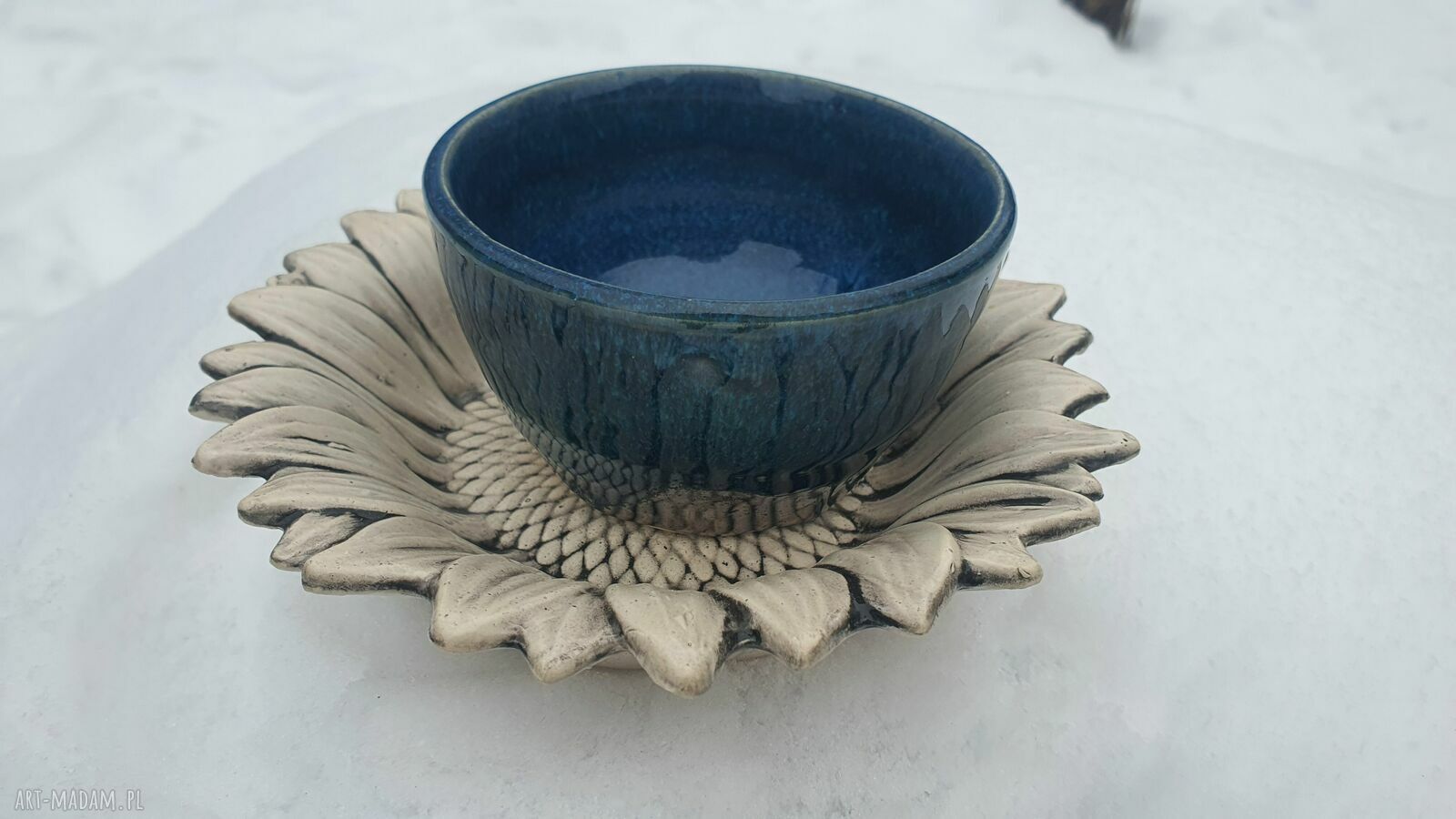 Czarka ceramiczna 200 ml na talerzyku w kształcie słonecznika