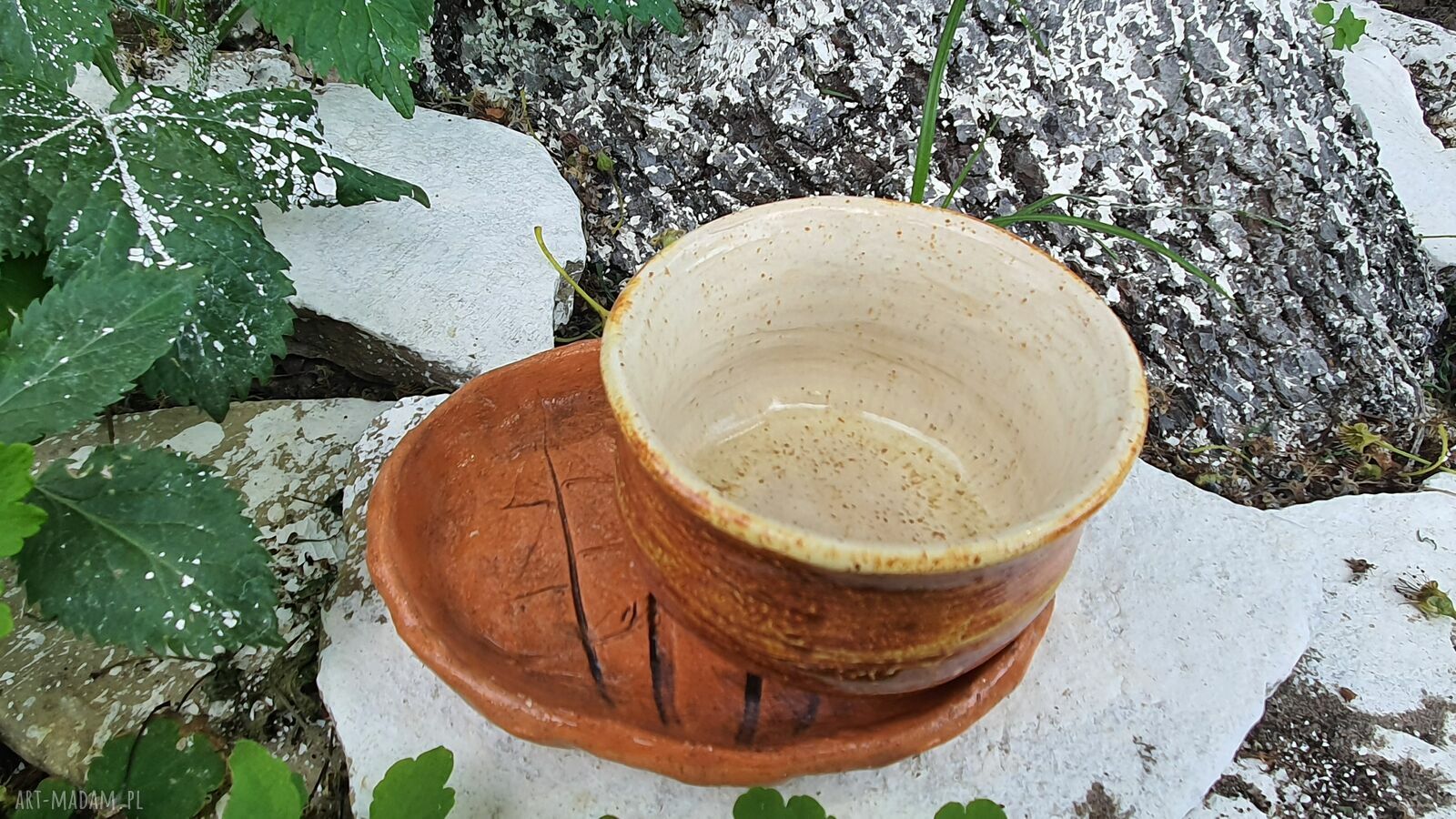 Czarka z talerzykiem z mniszkiem lekarskim - handmade ceramika 150 ml