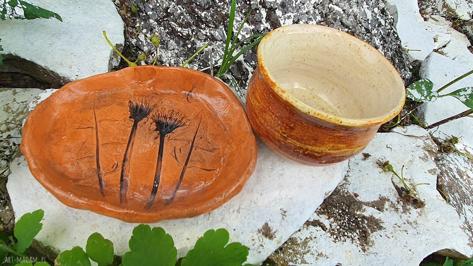 Czarka z talerzykiem z mniszkiem lekarskim - handmade ceramika 150 ml