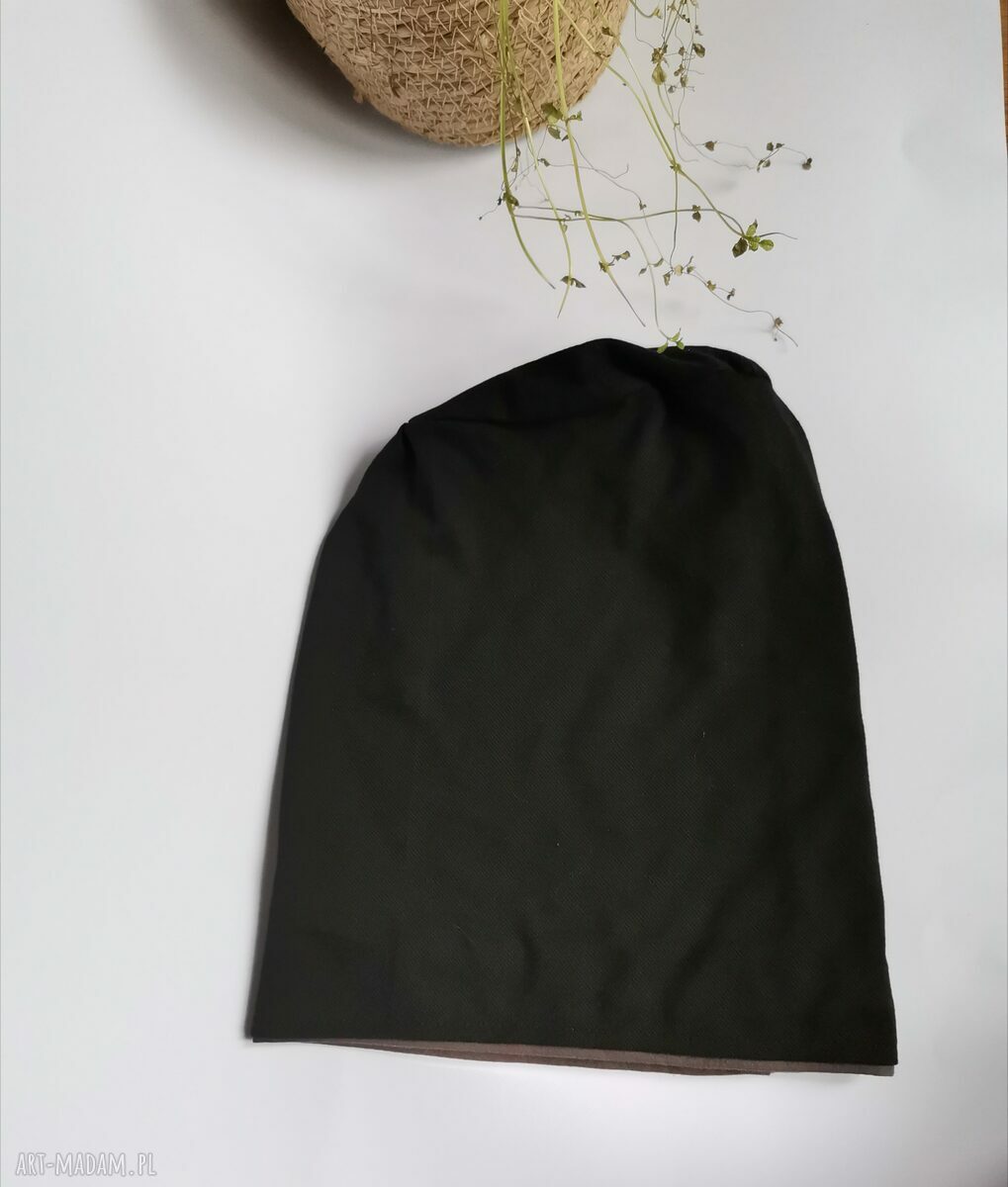 Czarna czapka na podszewce Smerfetka Etno (one size 58-59 cm)
