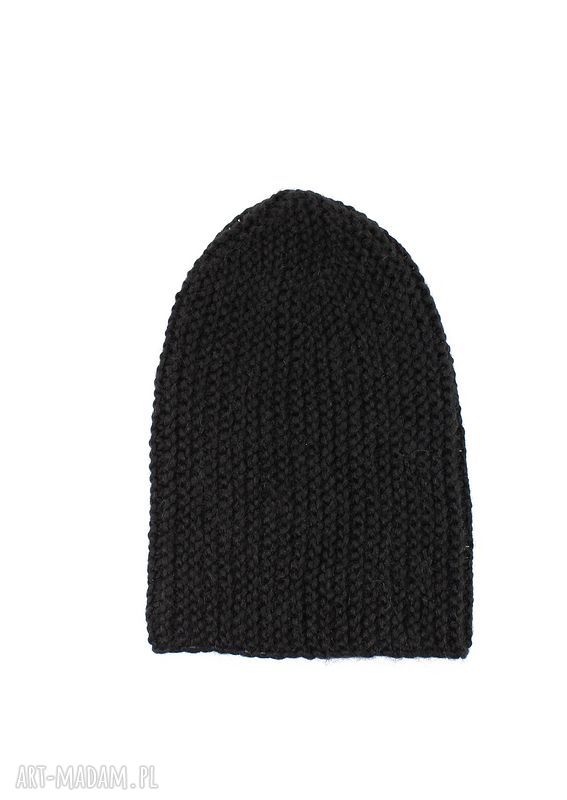 czarna czapka unisex odwijana robiona na drutach