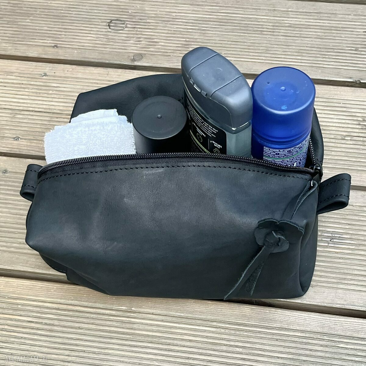 kosmetyczki: Czarna kosmetyczka skórzana duża. Ręcznie wykonane