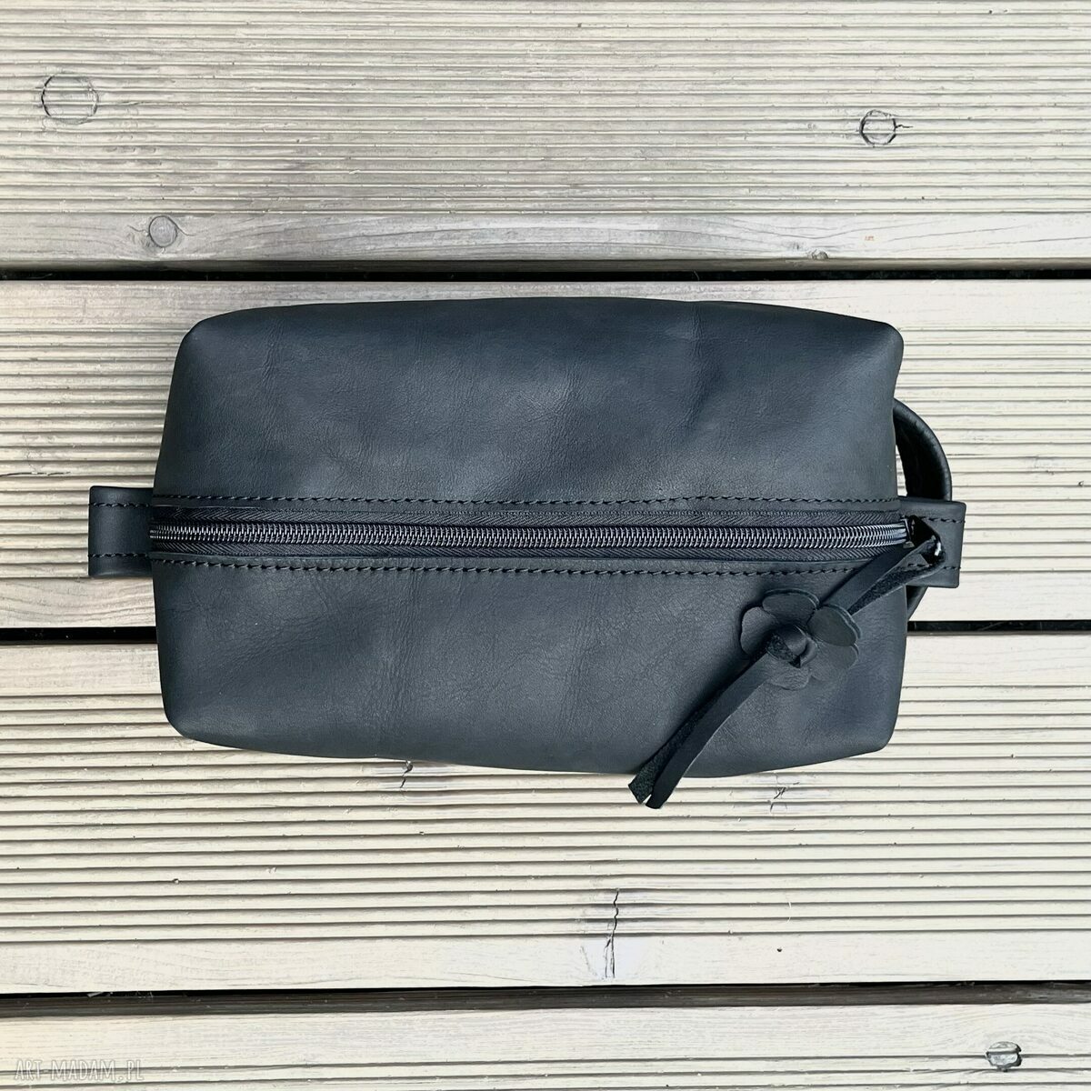 kosmetyczki: Czarna kosmetyczka skórzana duża. Ręcznie wykonane
