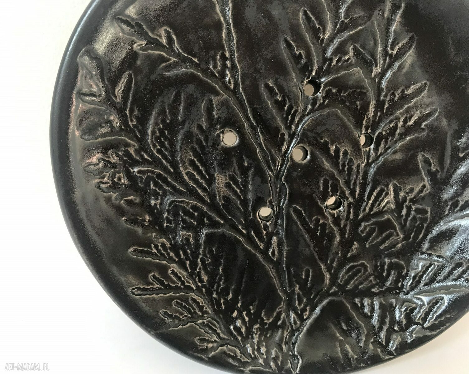 Mydelniczka ceramiczna czarna Thuja z roślinnymi wzorami