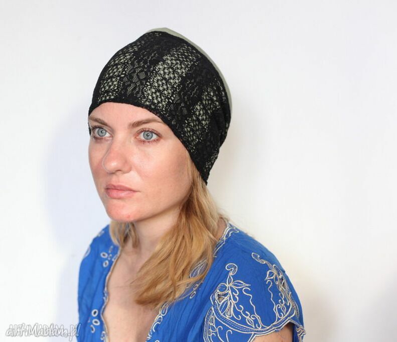 Czarna opaska koronkowa handmade w stylu boho etno