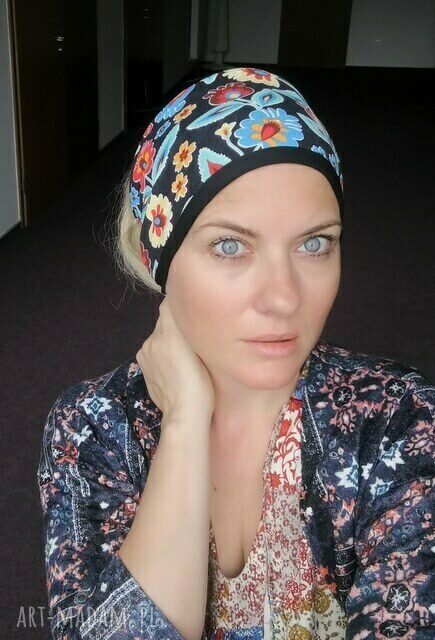 Czarna podwójna opaska damska szeroka w stylu folk - boho