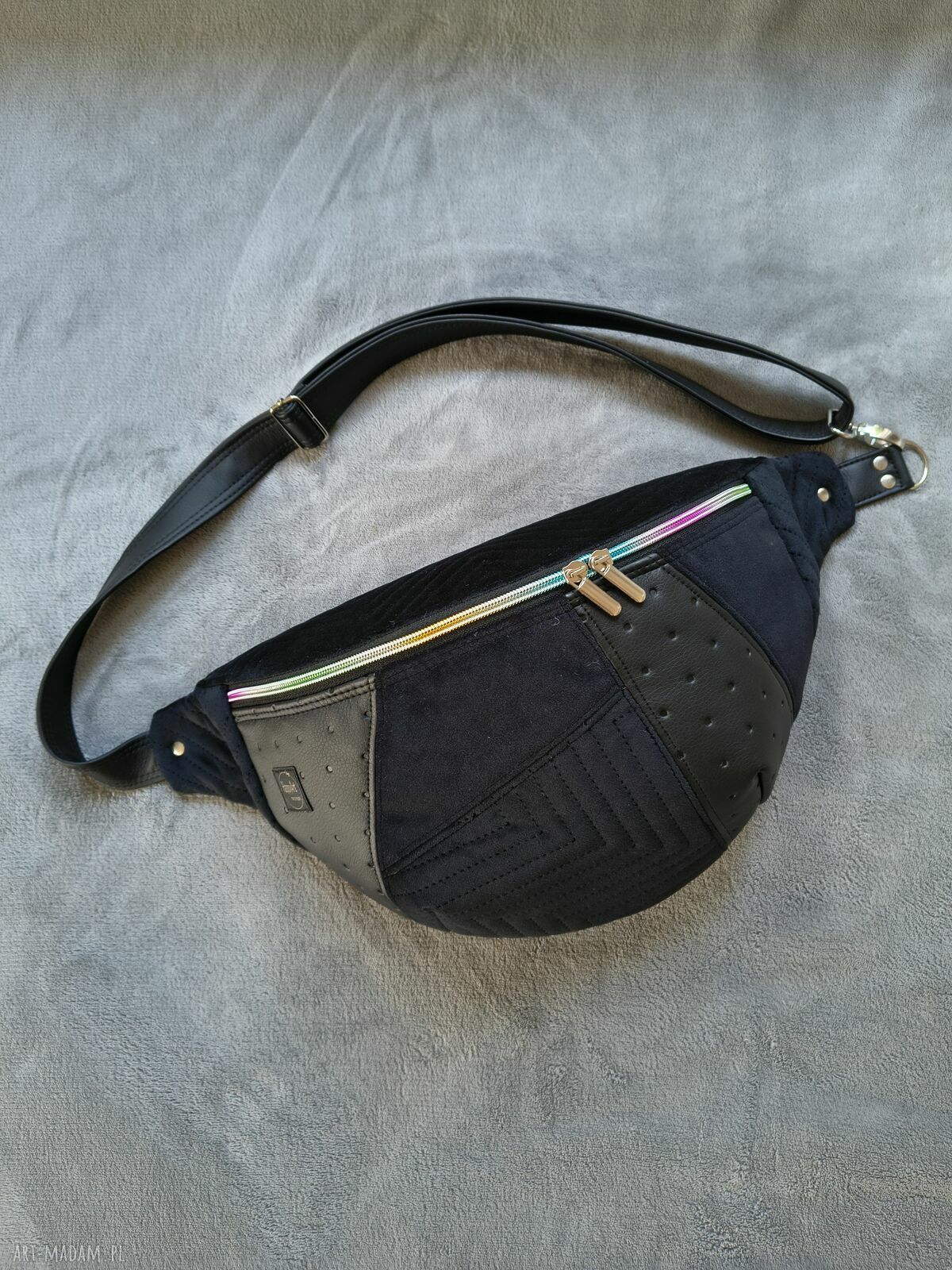 Czarna patchworkowa nerka XXL - mini plecak nerkoplecak