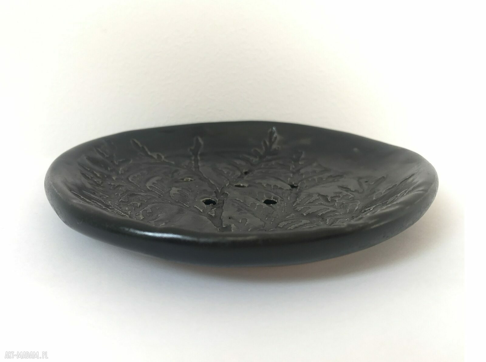 Mydelniczka ceramiczna czarna Thuja z roślinnymi wzorami