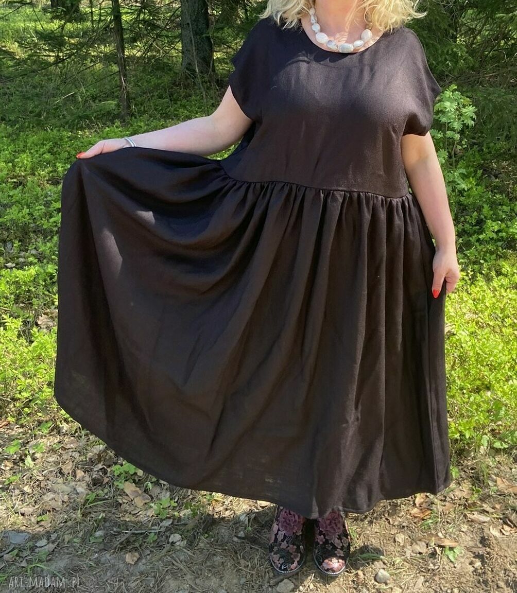 Czarna sukienka lniana długa 100% len