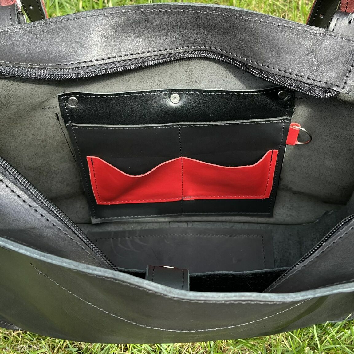 na ramię: Czarna torba skórzana Shopperka na ramię. Handmade