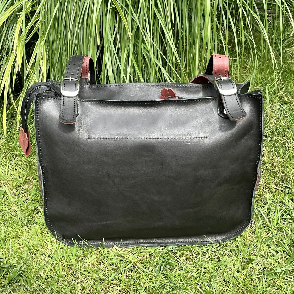 na ramię: Czarna torba skórzana Shopperka na ramię. Handmade