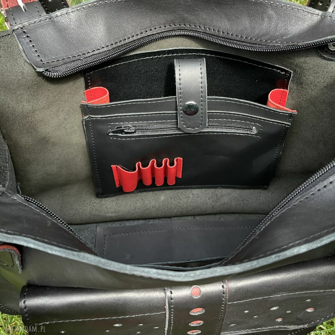 na ramię: Czarna torba skórzana Shopperka na ramię. Handmade