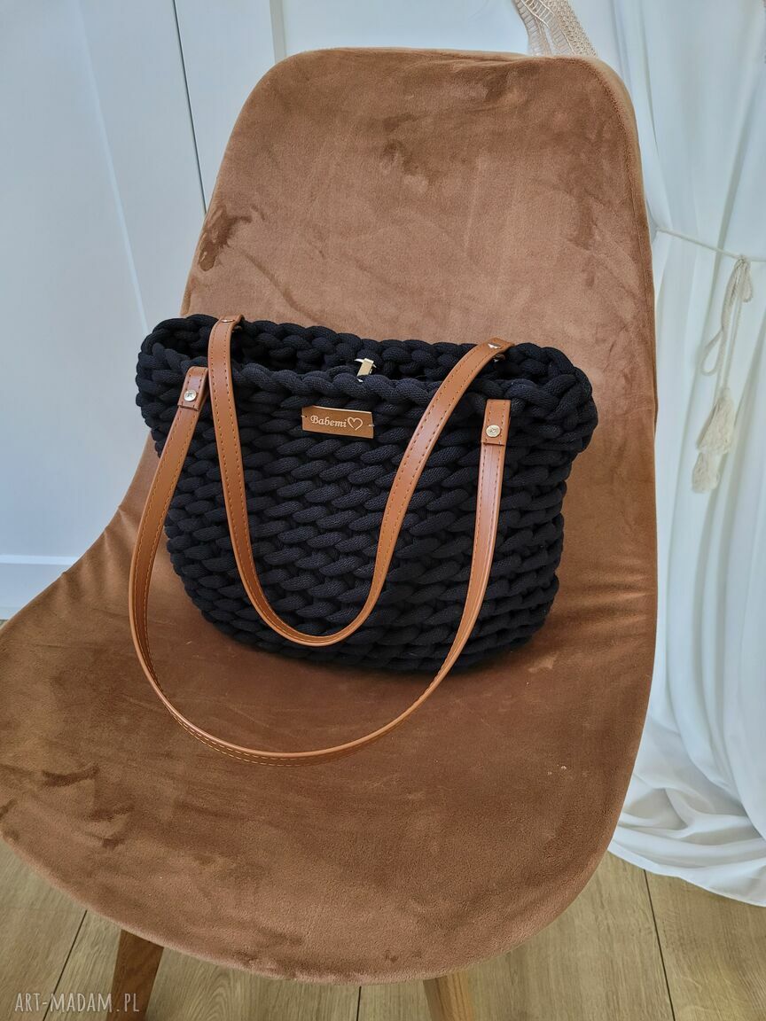 Czarna torba na ramię Boho Weave Bag 35 cm z sznurka bawełnianego