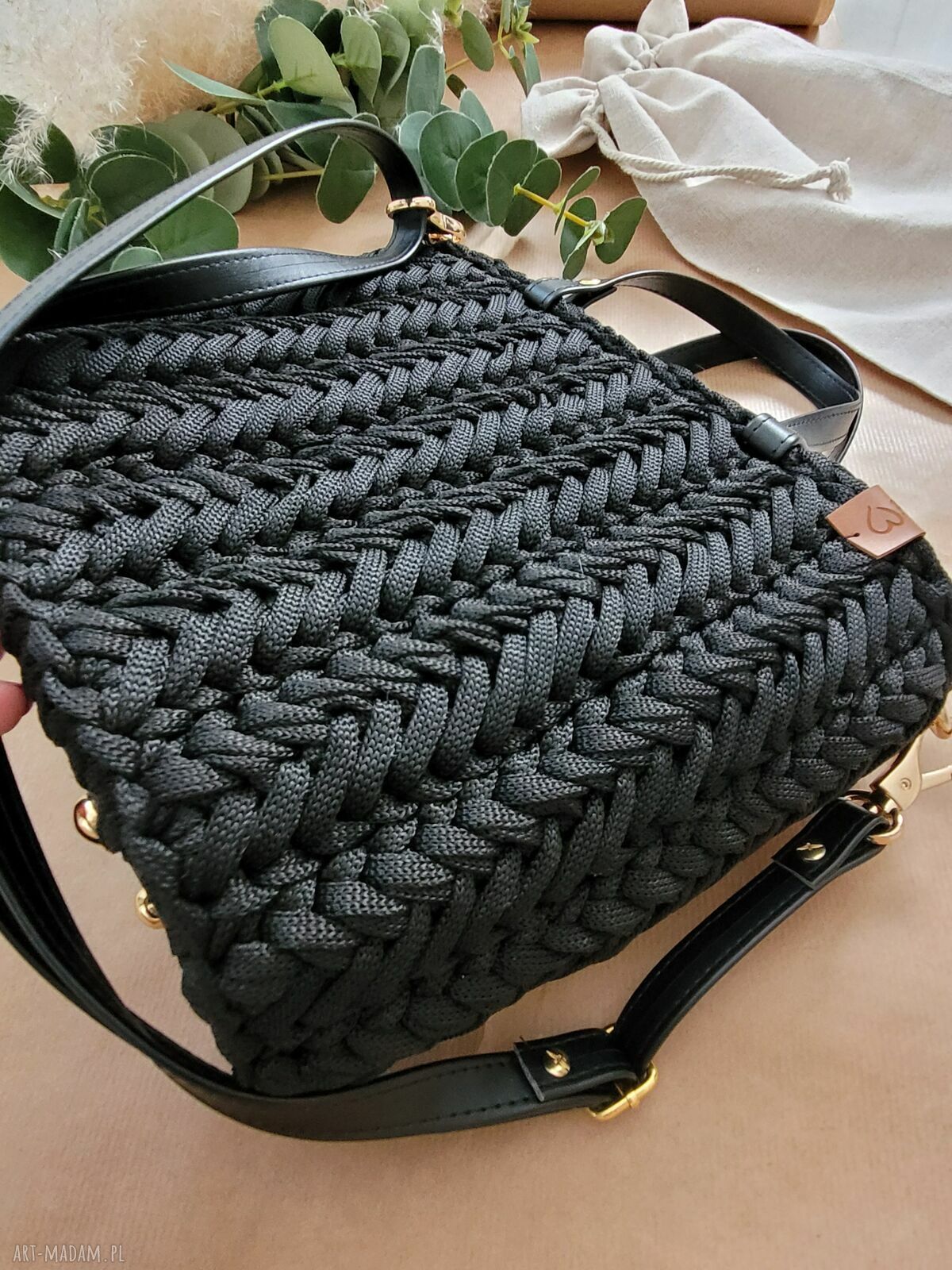 Czarna pleciona torebka handmade do pracy - Business Woman