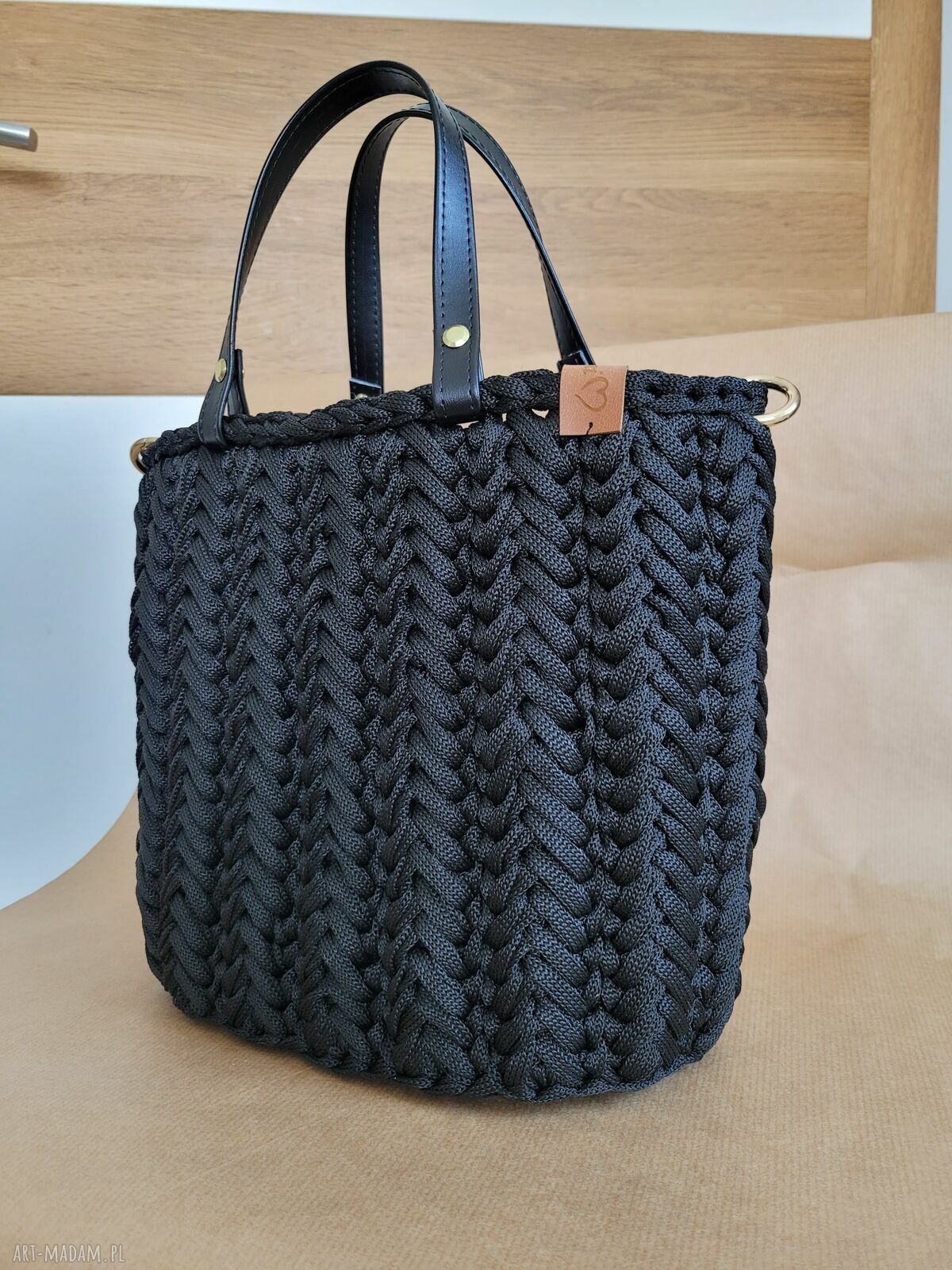 Czarna pleciona torebka handmade do pracy - Business Woman