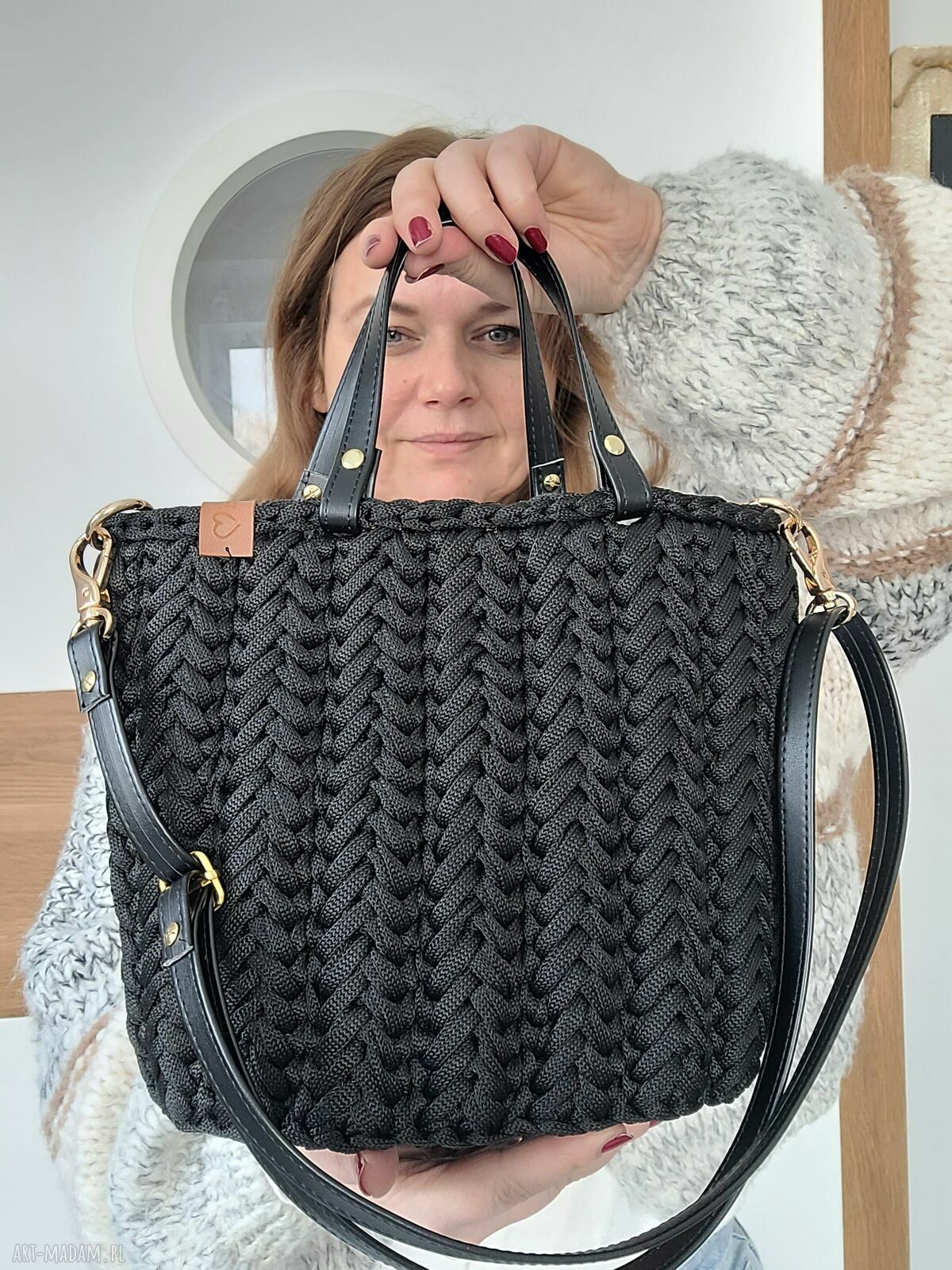 Czarna pleciona torebka handmade do pracy - Business Woman