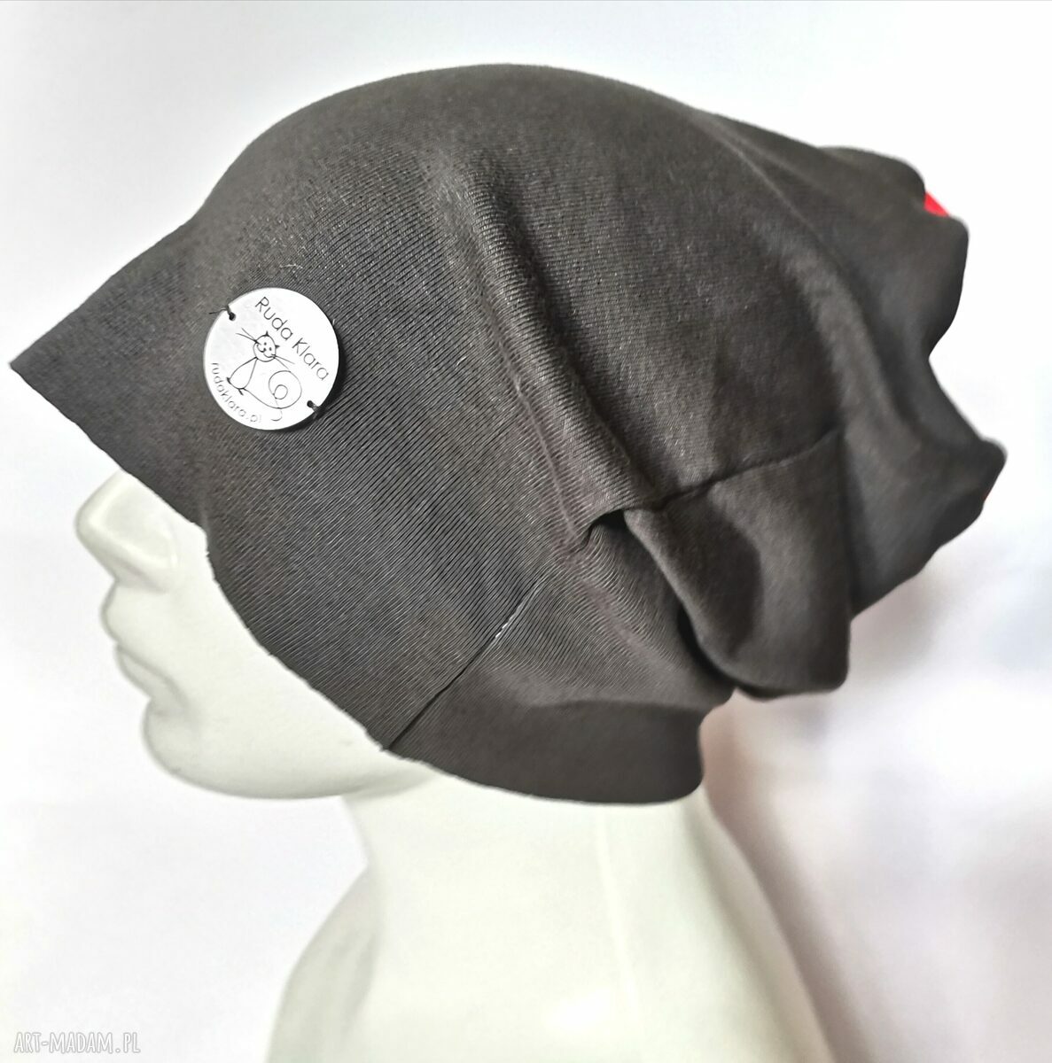Czarna czapka wiosenna unisex etno boho bez podszewki - rozmiar uniwersalny