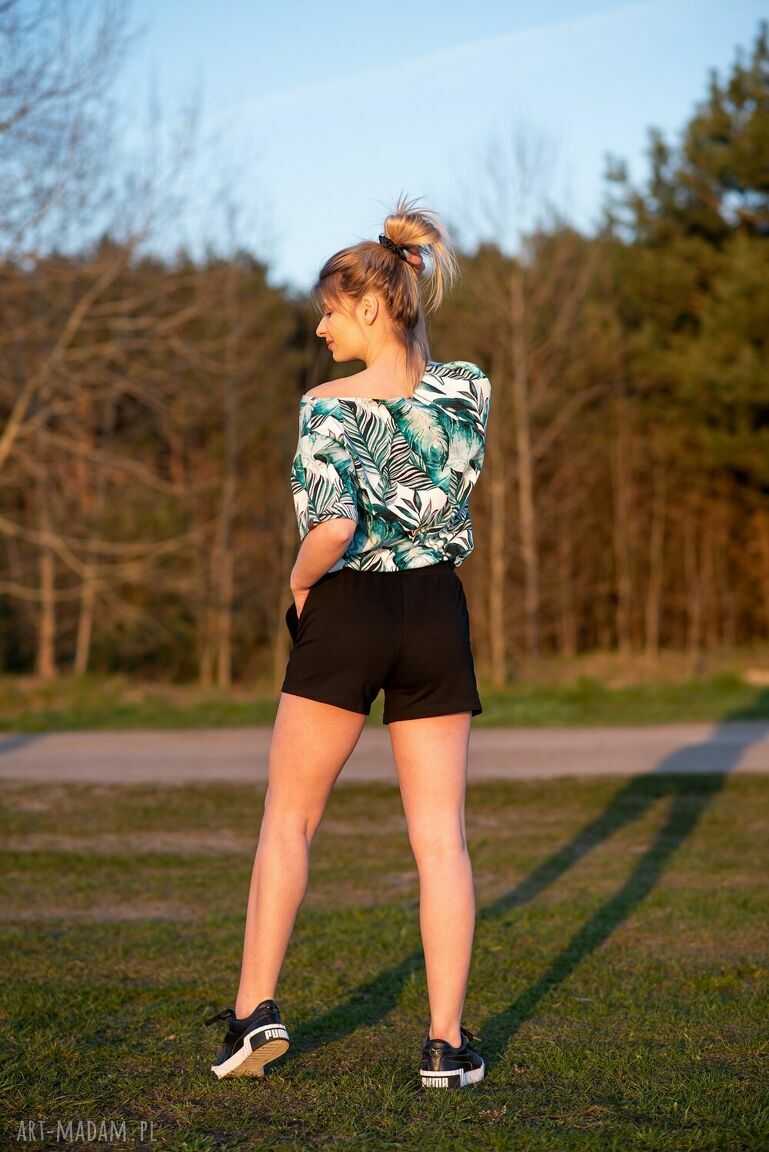 spodnie: czarne bawełnaine sportowe spodenki Hand Made