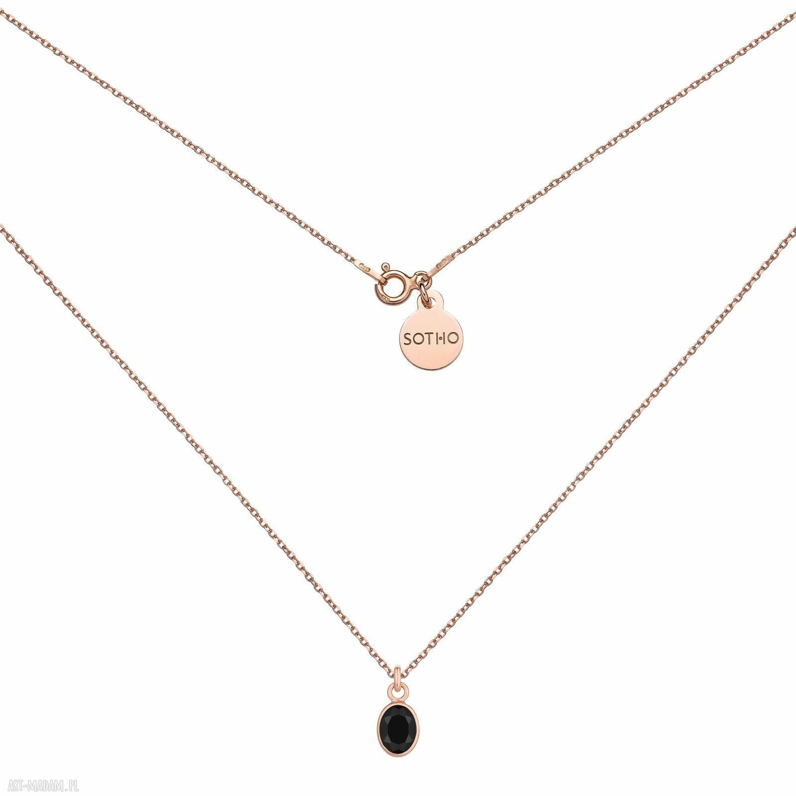 Naszyjnik różowego złota onyksem pozłacany onyks czarne oczko