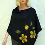 handmade poncho czarne ponczo z wzorem filcowym