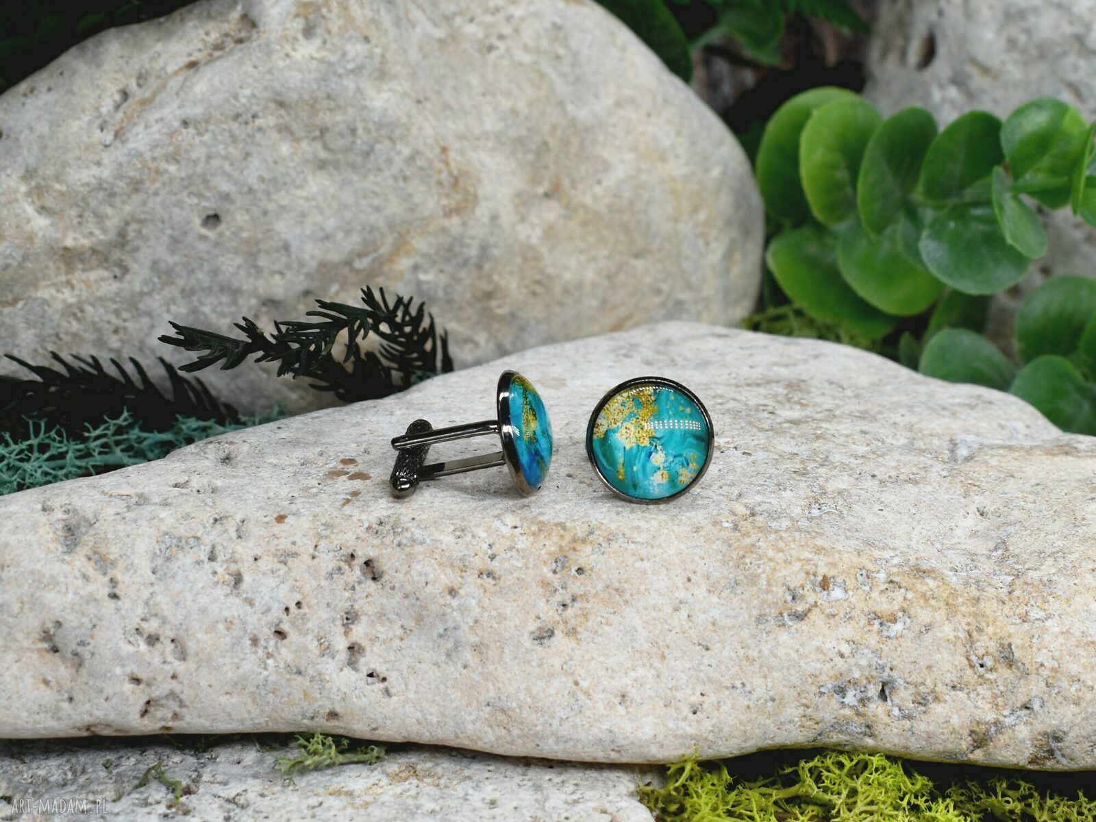 spinki do mankietów: Czarne spinki do mankietów koszuli z oczkiem / abstrakcja, geometria #230