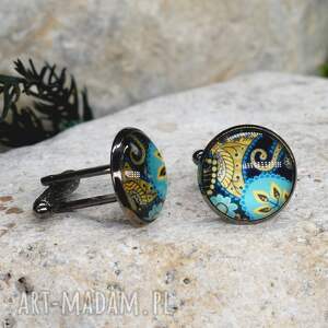 czarne spinki do mankietów koszuli z oczkiem abstrakcja - eleganckie spinki